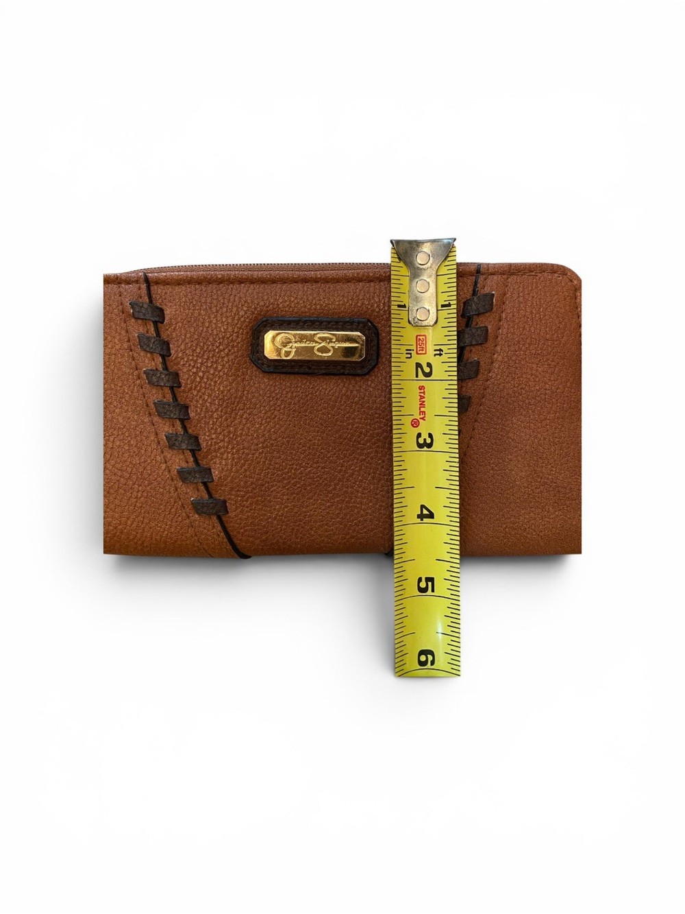 Jessica Simpson Brown Pebbled Leather Wallet with Gold Logo Plaque - Picture 8 of 9